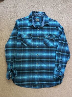 Jach’s Men’s Plaid Flannel Button Front Shirt Size Large Long Sleeve Bright Blue